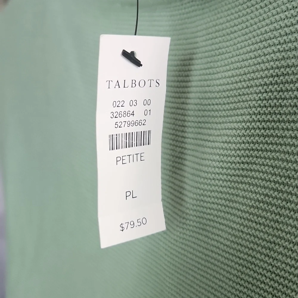 NWT Talbots Petite Mint Green Button-Sleeve Sweater - Size Large Petite (PL) - Picture 8 of 10